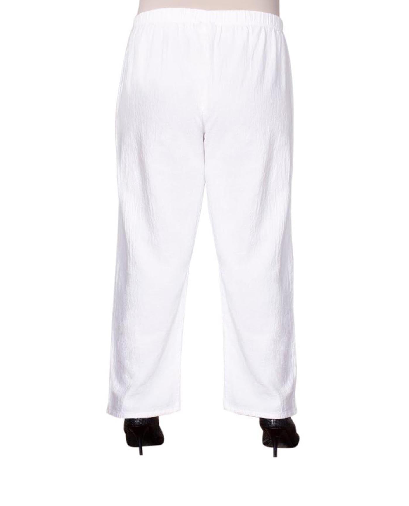 Back of Wide Leg Crinkle Cotton Plus Size Pants | WHITE OTPS White