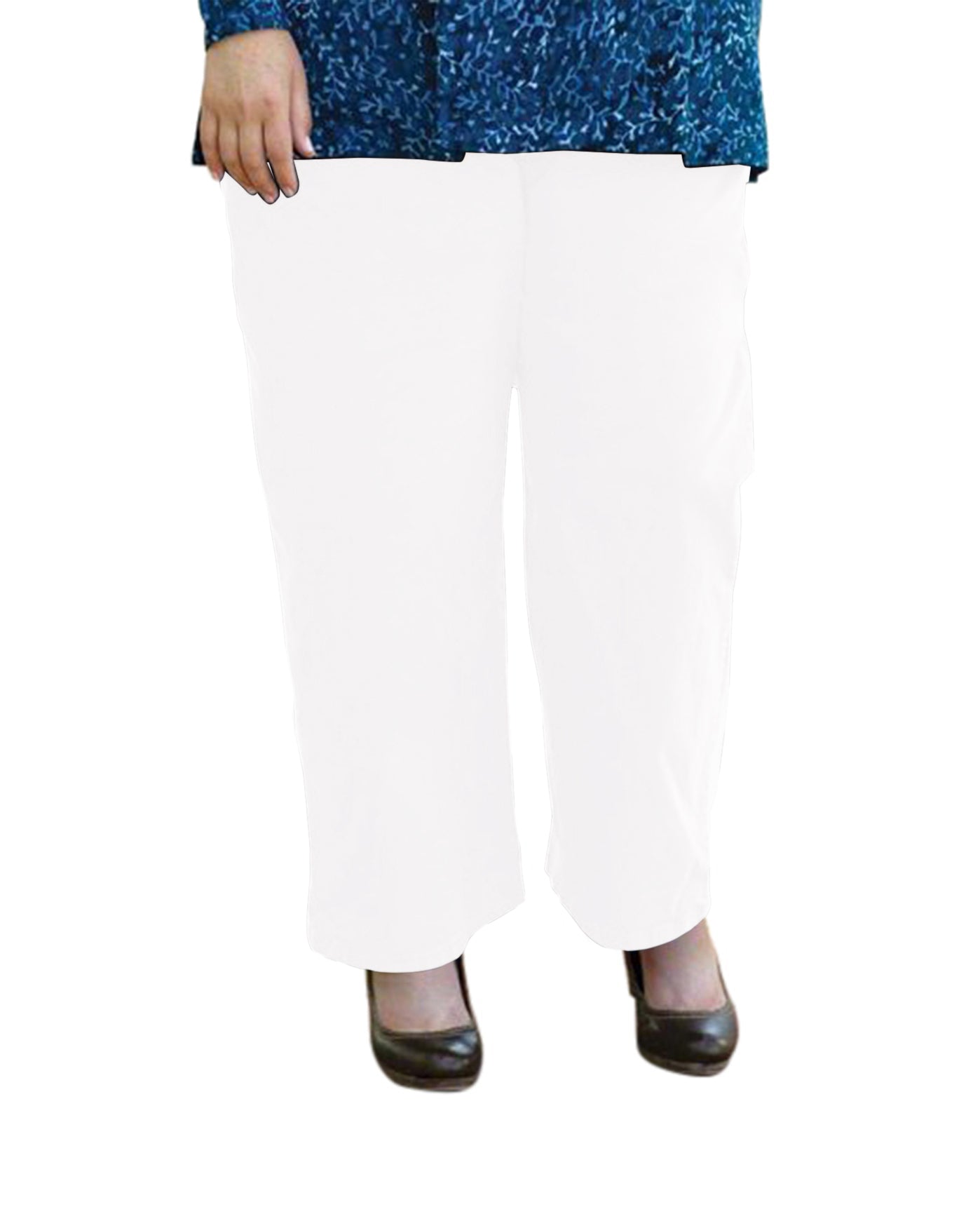 Front of Wide Leg Cotton Knit Plus Size Pants | WHITE OTPS White