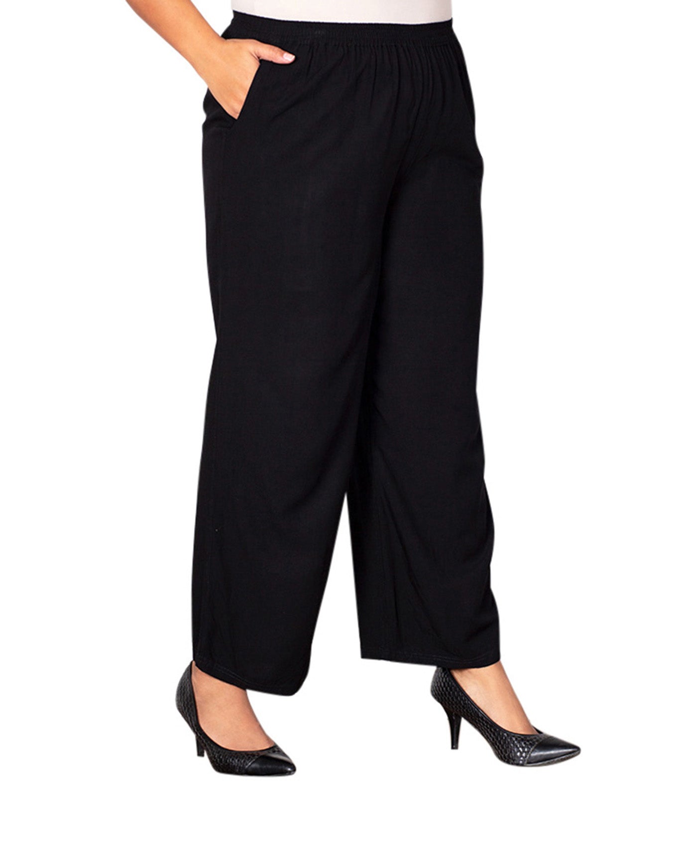 Front of Essential Wide Leg Rayon Plus Size Pants | BLACK OTPS Black