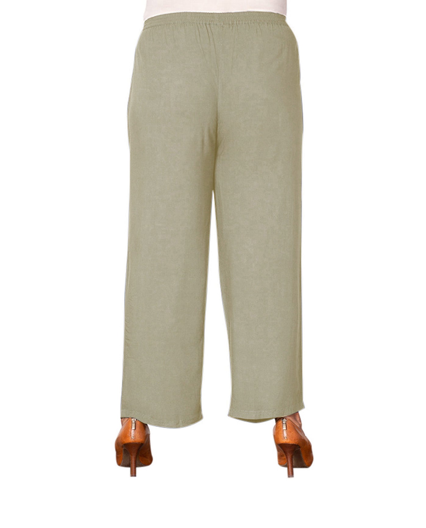 Back of Essential Wide Leg Rayon Plus Size Pants | KHAKI OTPS Khaki