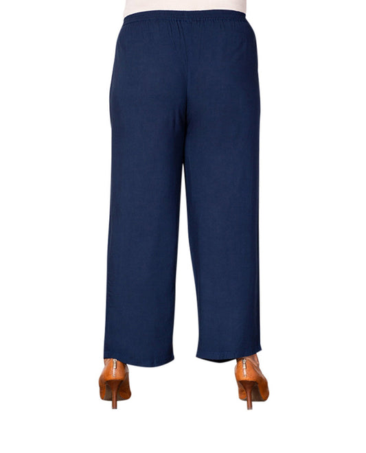 Back of Essential Wide Leg Rayon Plus Size Pants | NAVY OTPS Navy