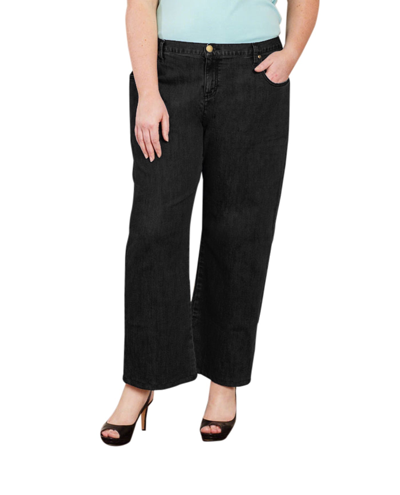 Front of Five-Pocket Wide Leg Plus Size Jeans | BLACK OTPS Black