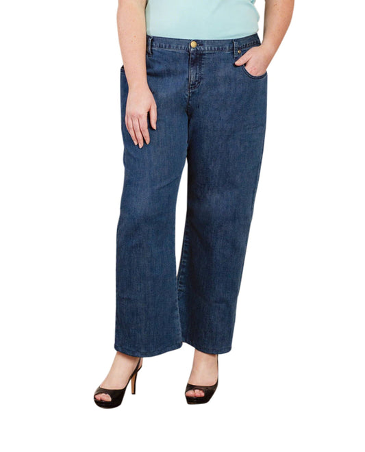 Front of Five-Pocket Wide Leg Plus Size Jeans | BLUE OTPS Blue Denim