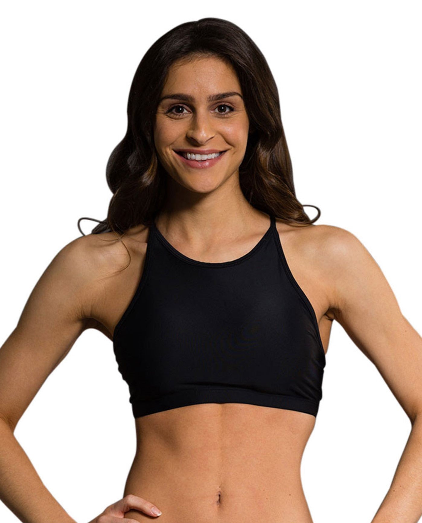 Front View of Onzie Black Spirit Low Impact Sports Bra | ONZ BLACK