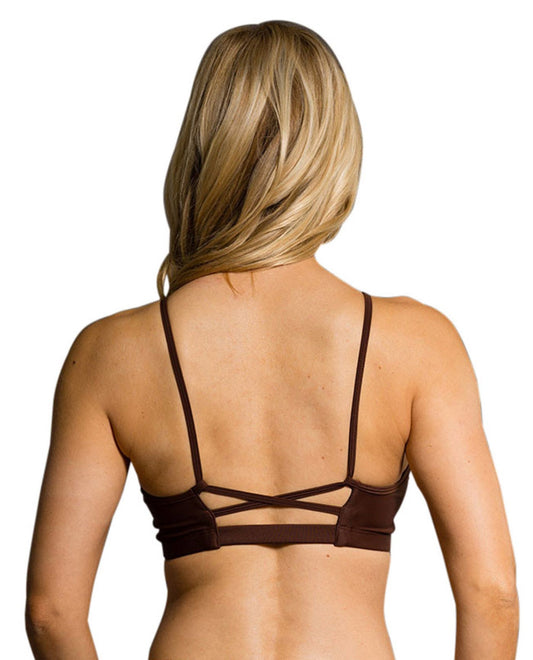 Back View of Onzie Chocolate Spirit Low Impact Sports Bra | ONZ CHOCOLATE