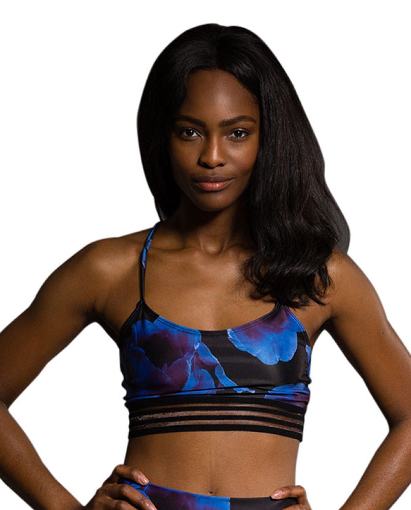 Front View of Onzie Midnight Anemone Ritz Low Impact Sports Bra | ONZ MIDNIGHT ANEMONE
