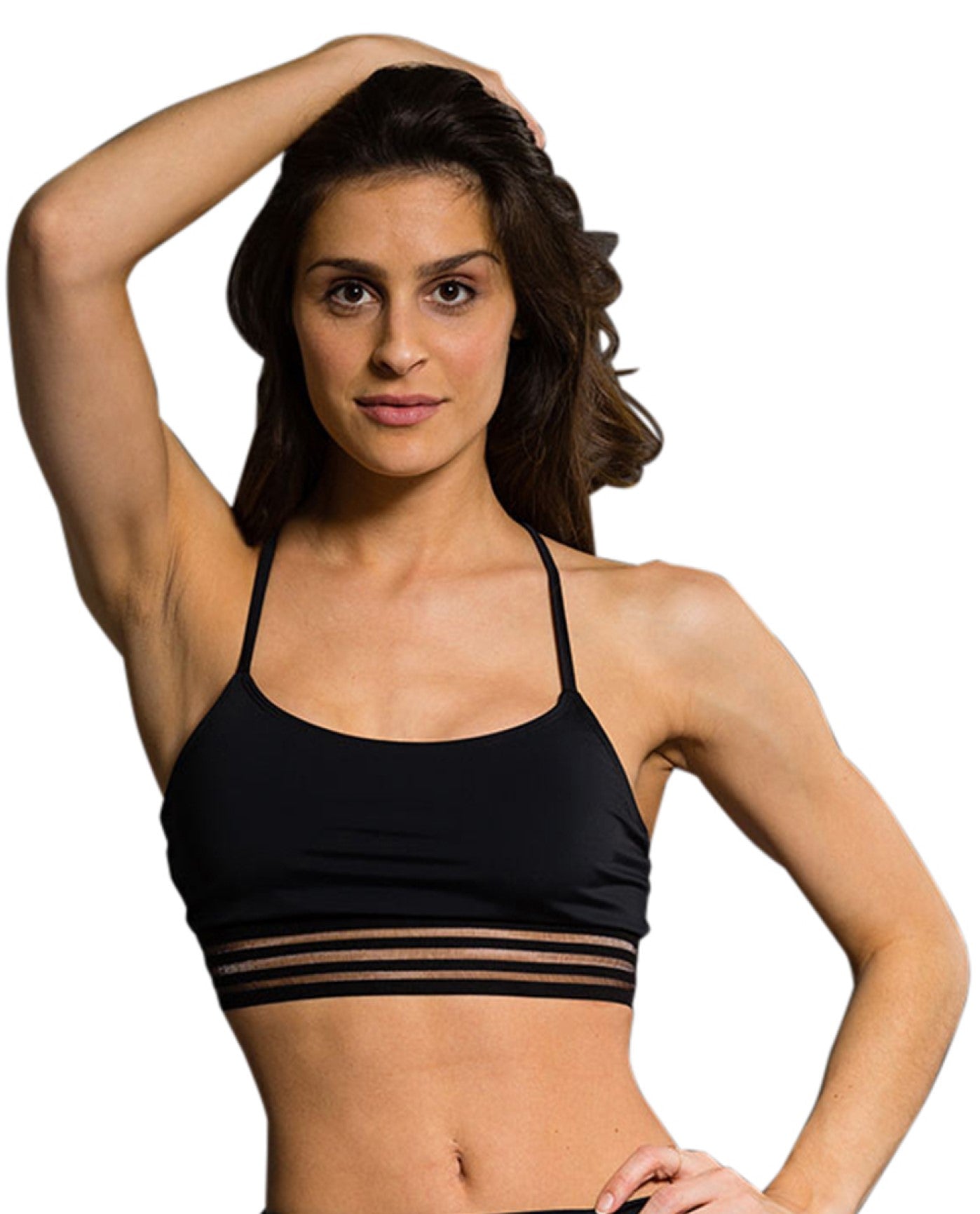 Front View of Onzie Black Ritz Low Impact Sports Bra | ONZ BLACK