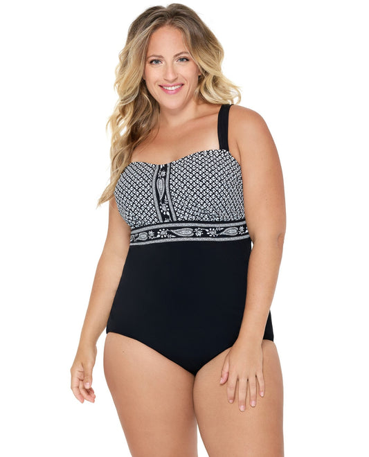 Front View of Christina Jardin Secret Plus Size Bandeau One Piece Swimsuit |  CHR BLACK