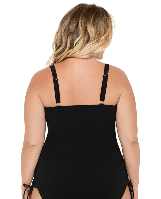 Back View of Christina Wanderlust Embroidery Plus Size D-Cup Underwire Tankini Top |  CHR BLACK