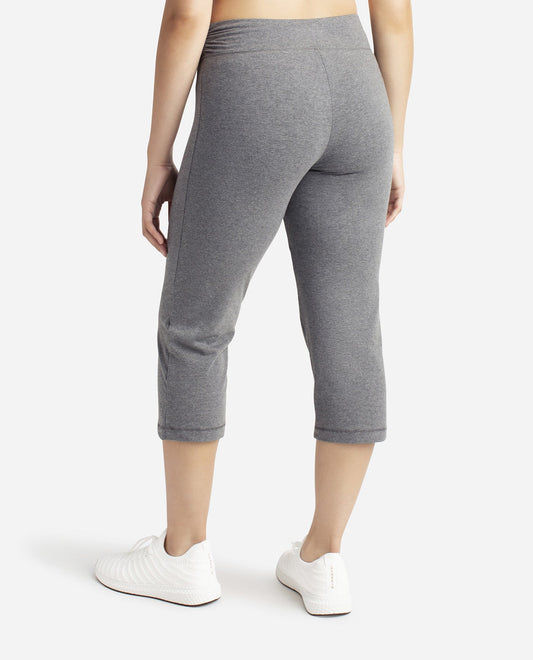 Back View of Danskin Charcoal Grey Heather Sleek Fit Crop Pant | DSK CHARCOAL GREY HEATHER