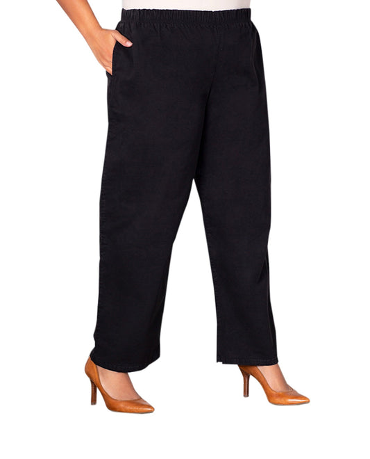 Front of Wide Leg Stretch Twill Plus Size Pants | BLACK OTPS Black