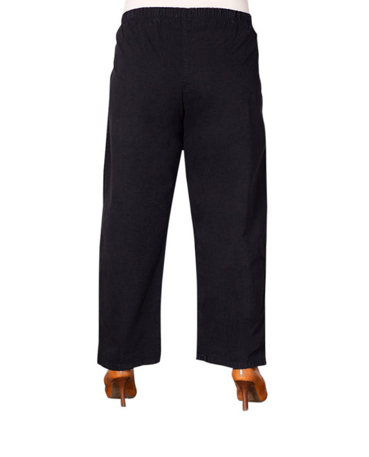 Back of Wide Leg Stretch Twill Plus Size Pants | BLACK OTPS Black