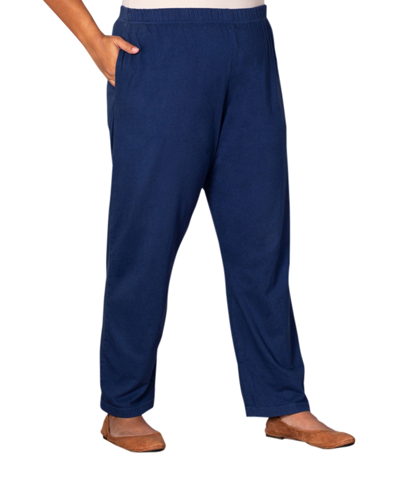 Front of Cotton Relaxed Plus Size Pants | NAVY OTPS Navy