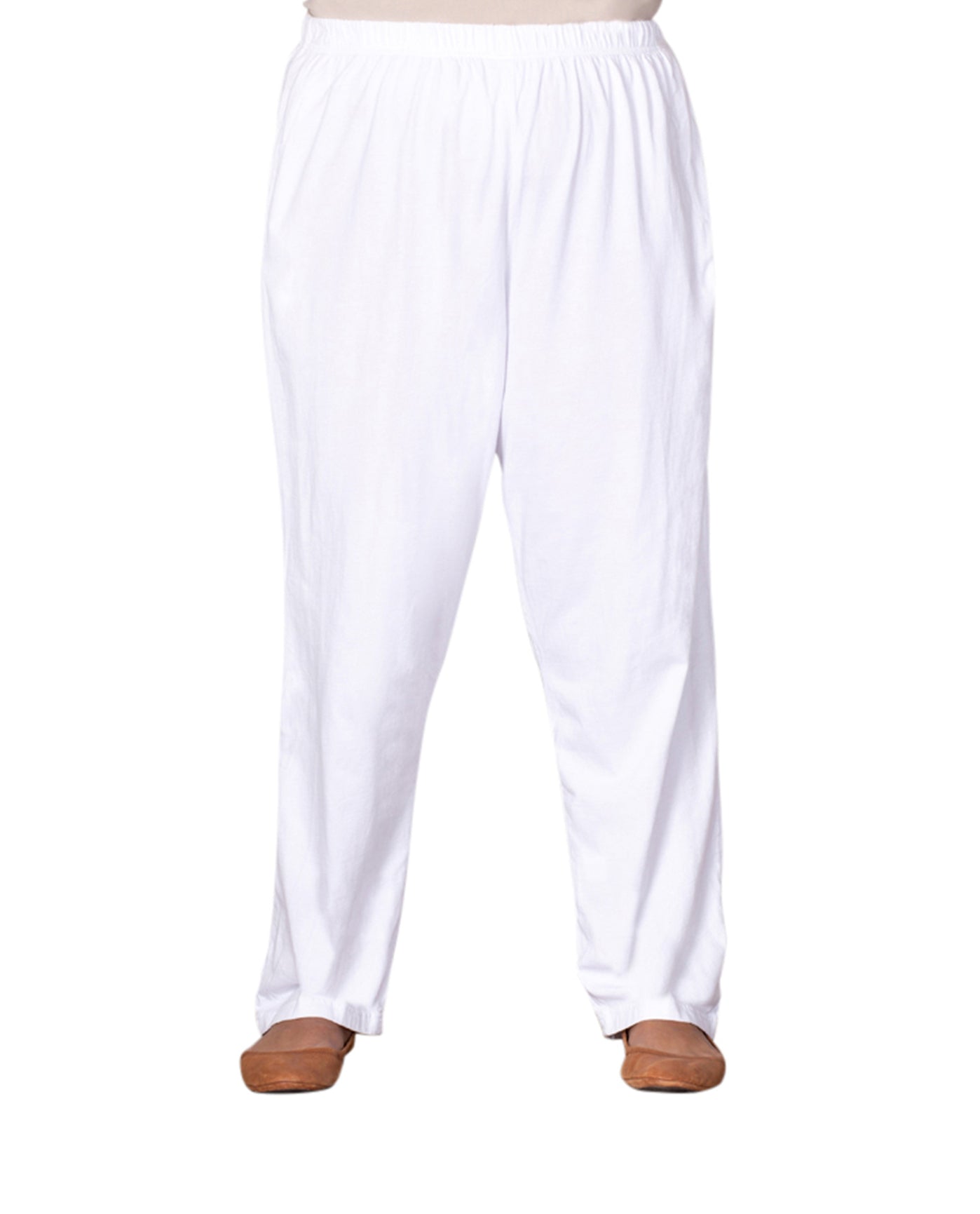 Front of Cotton Relaxed Plus Size Pants | WHITE OTPS White