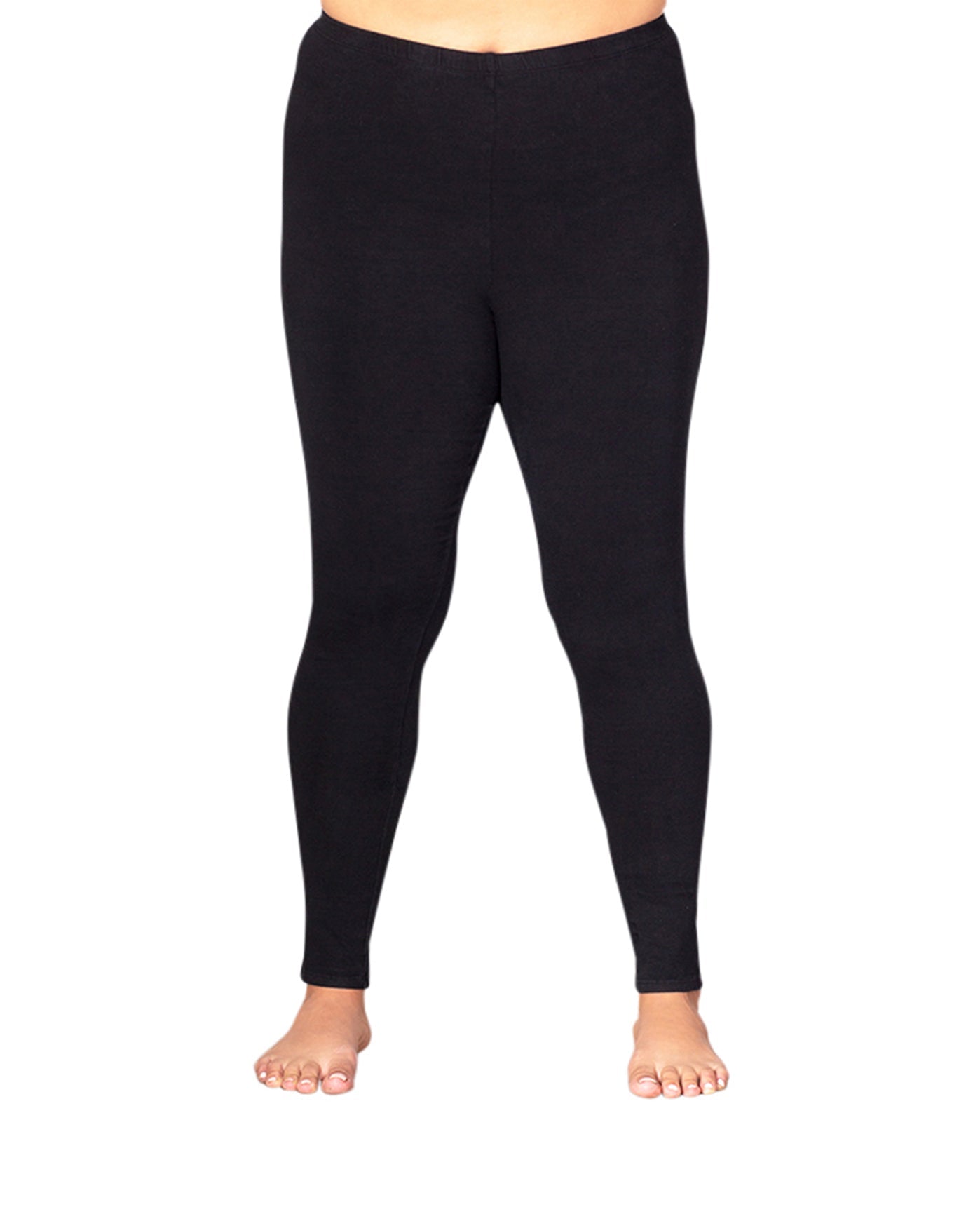 Front of Solid Cotton Lycra Plus Size Leggings | BLACK OTPS Black