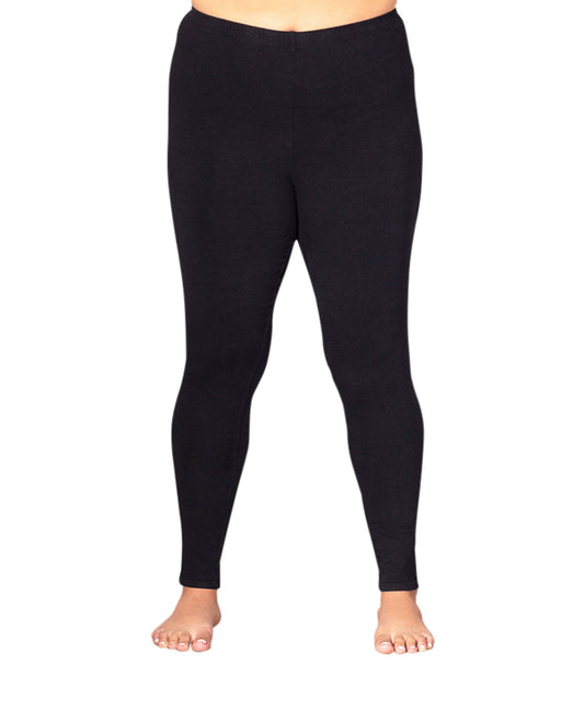 Front of Solid Cotton Lycra Plus Size Leggings | BLACK OTPS Black