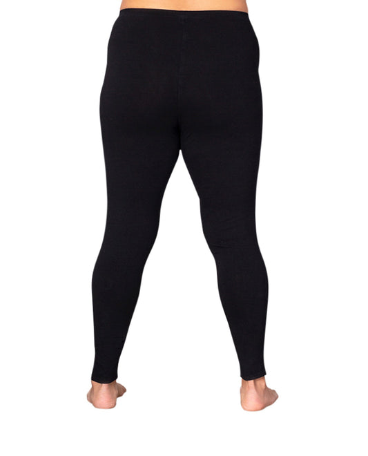 Back of Solid Cotton Lycra Plus Size Leggings | BLACK OTPS Black