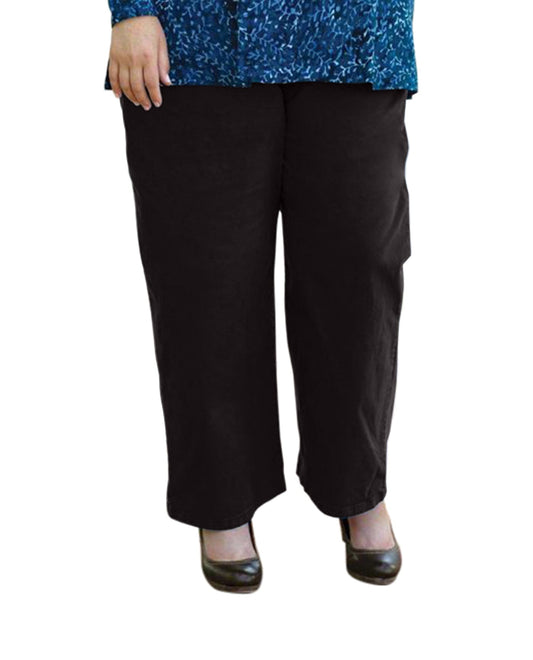 Front of Classic Wide Leg Stretch Twill Plus Size Pants | BLACK OTPS Black