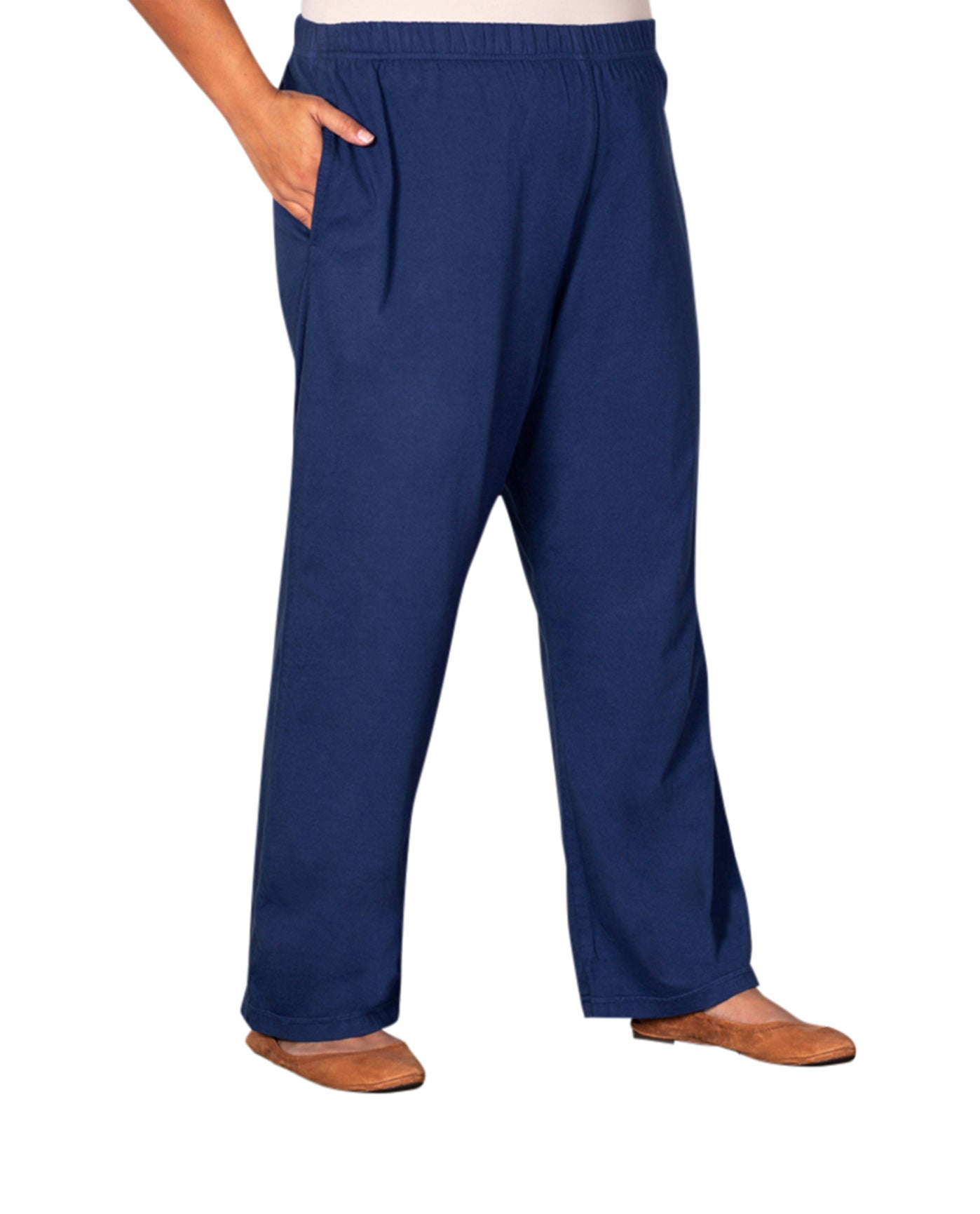 Front of 100% Cotton Wide Leg Plus Size Pants | NAVY OTPS Navy