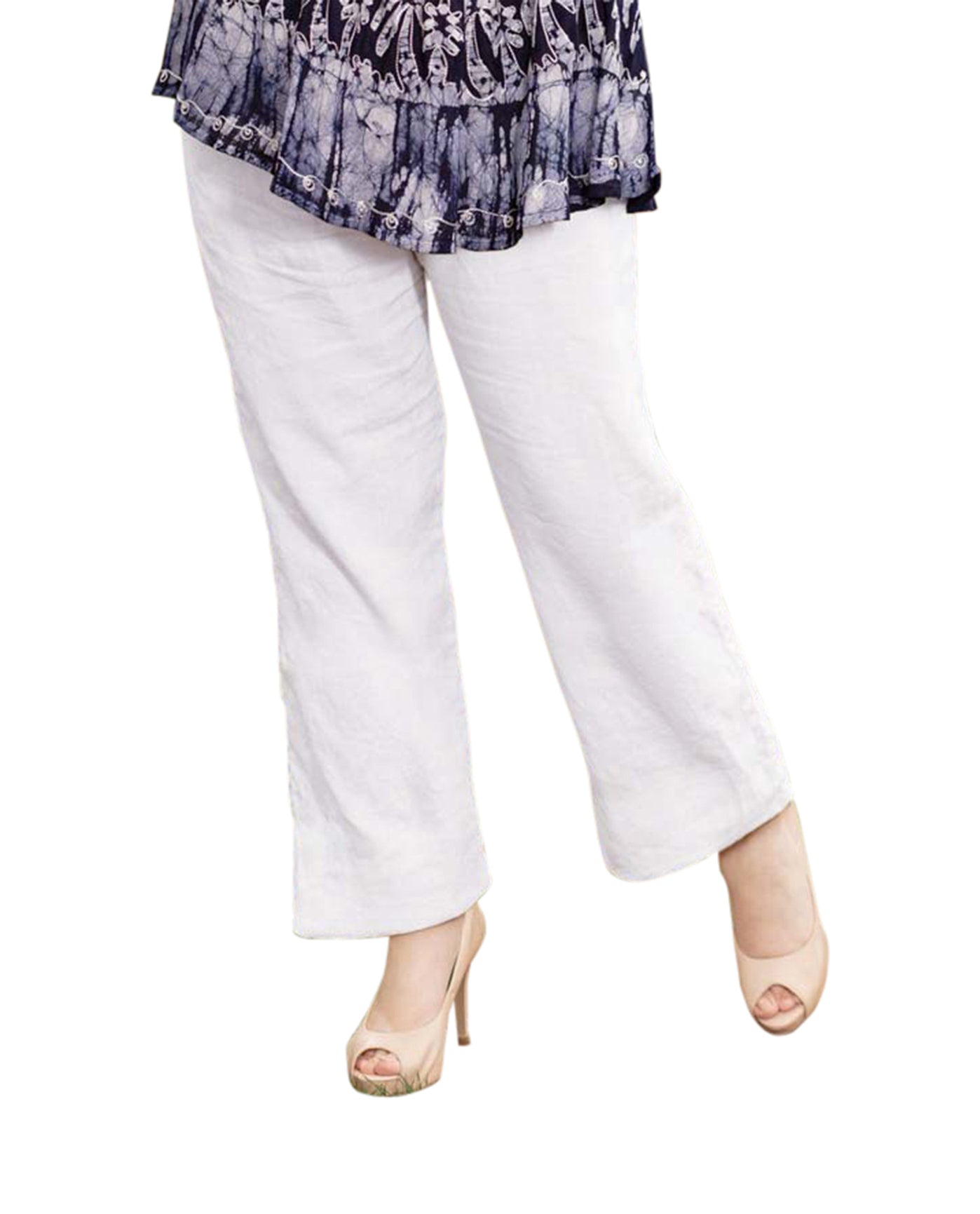 Front of Wide Leg Linen Plus Size Pants | WHITE OTPS White