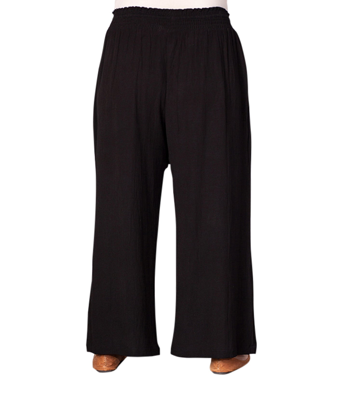 Back of Solid Drawstring Cotton Rayon Plus Size Pants | BLACK OTPS Black