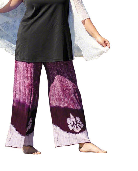 Front of Drawstring Cotton Rayon Plus Size Pants | WINE OTPS Wine