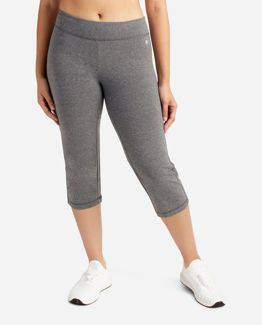 Front View Of Danskin Charcoal Grey Heather Everyday Basic Capri Pant | DSK CHARCOAL GREY HEATHER
