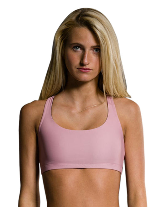 Front View of Onzie Blush Chic Low Impact Sports Bra | ONZ BLUSH