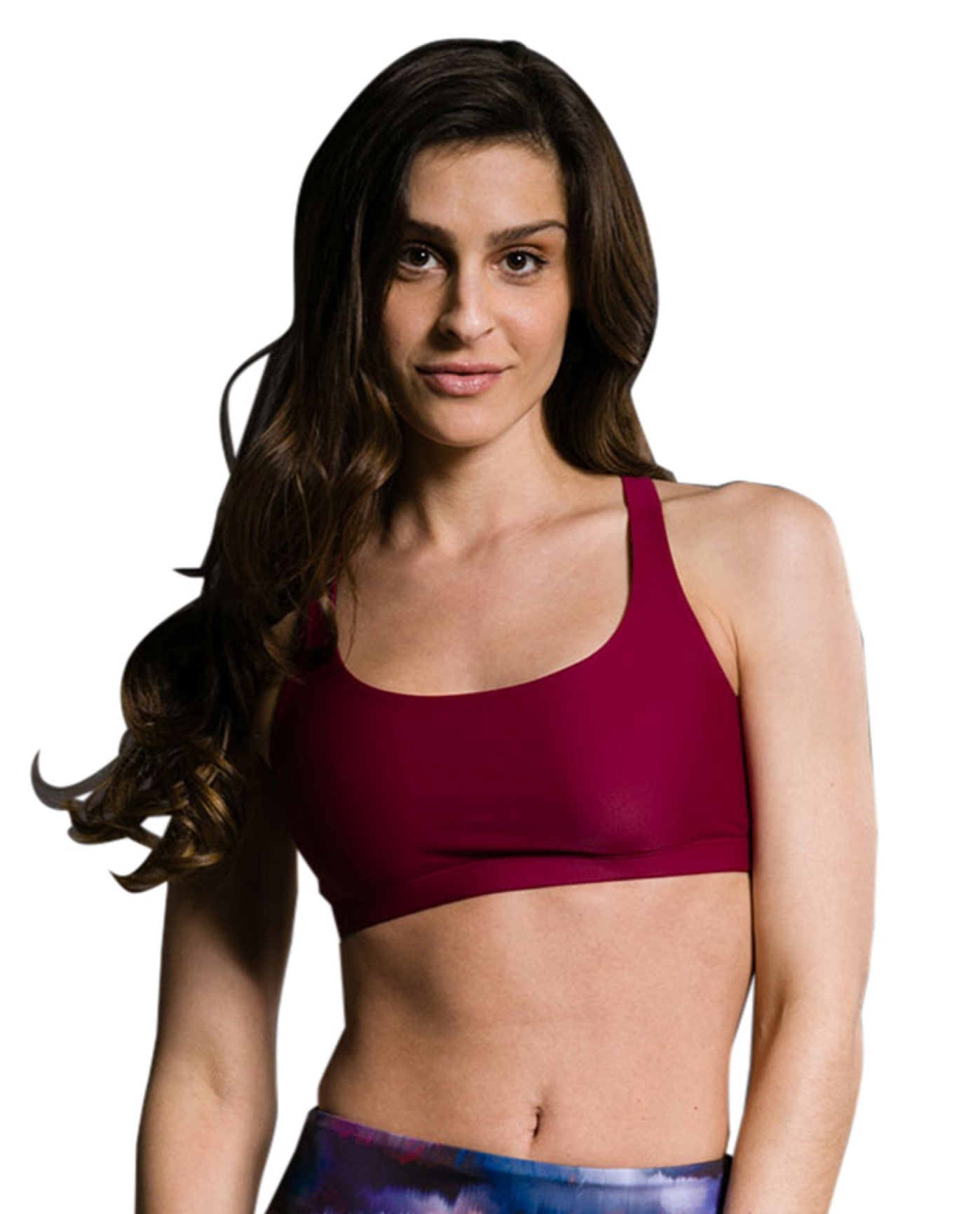 Front View of Onzie Burgundy Chic Low Impact Sports Bra | ONZ BURGUNDY