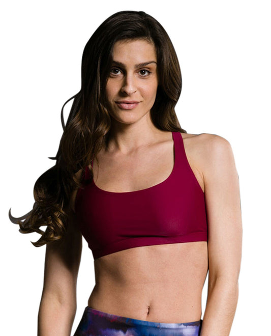 Front View of Onzie Burgundy Chic Low Impact Sports Bra | ONZ BURGUNDY
