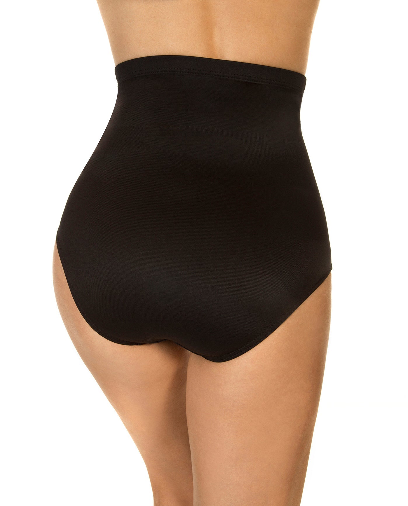 Back View of Miraclesuit Black High Waist Swim Bottom | MIR BLACK