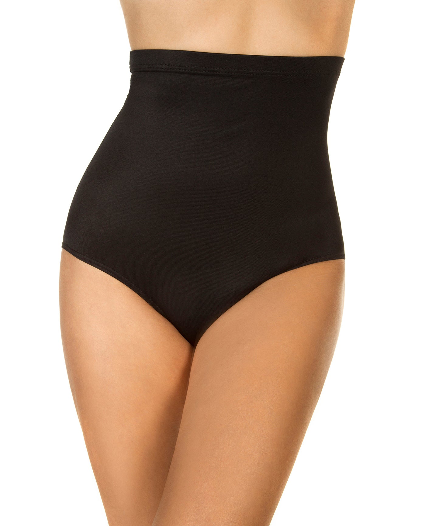 Front View of Miraclesuit Black High Waist Swim Bottom | MIR BLACK