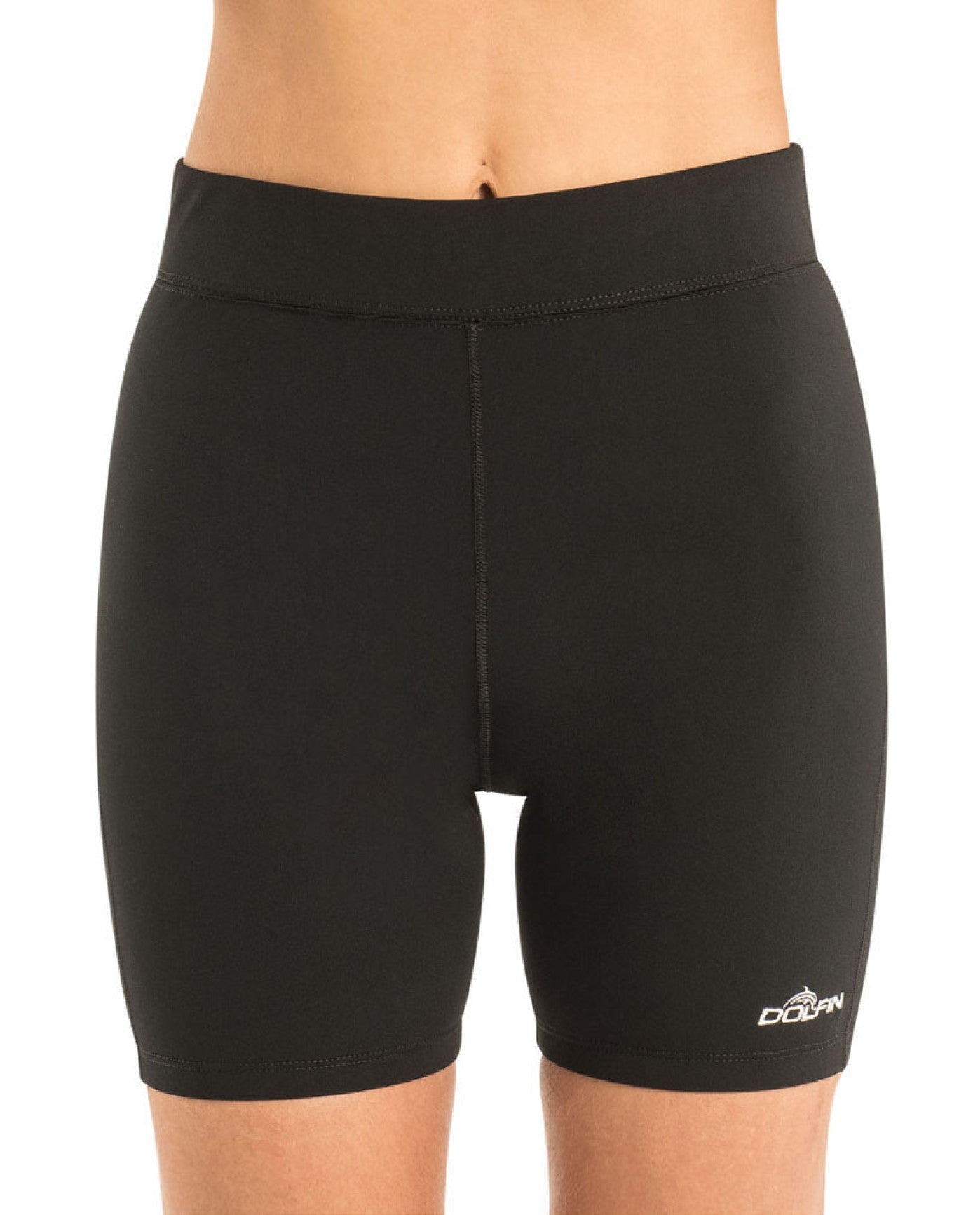 Front View of Dolfin Black Solid Chlorine Resistant Fitted Swim Short | DOL BLACK
