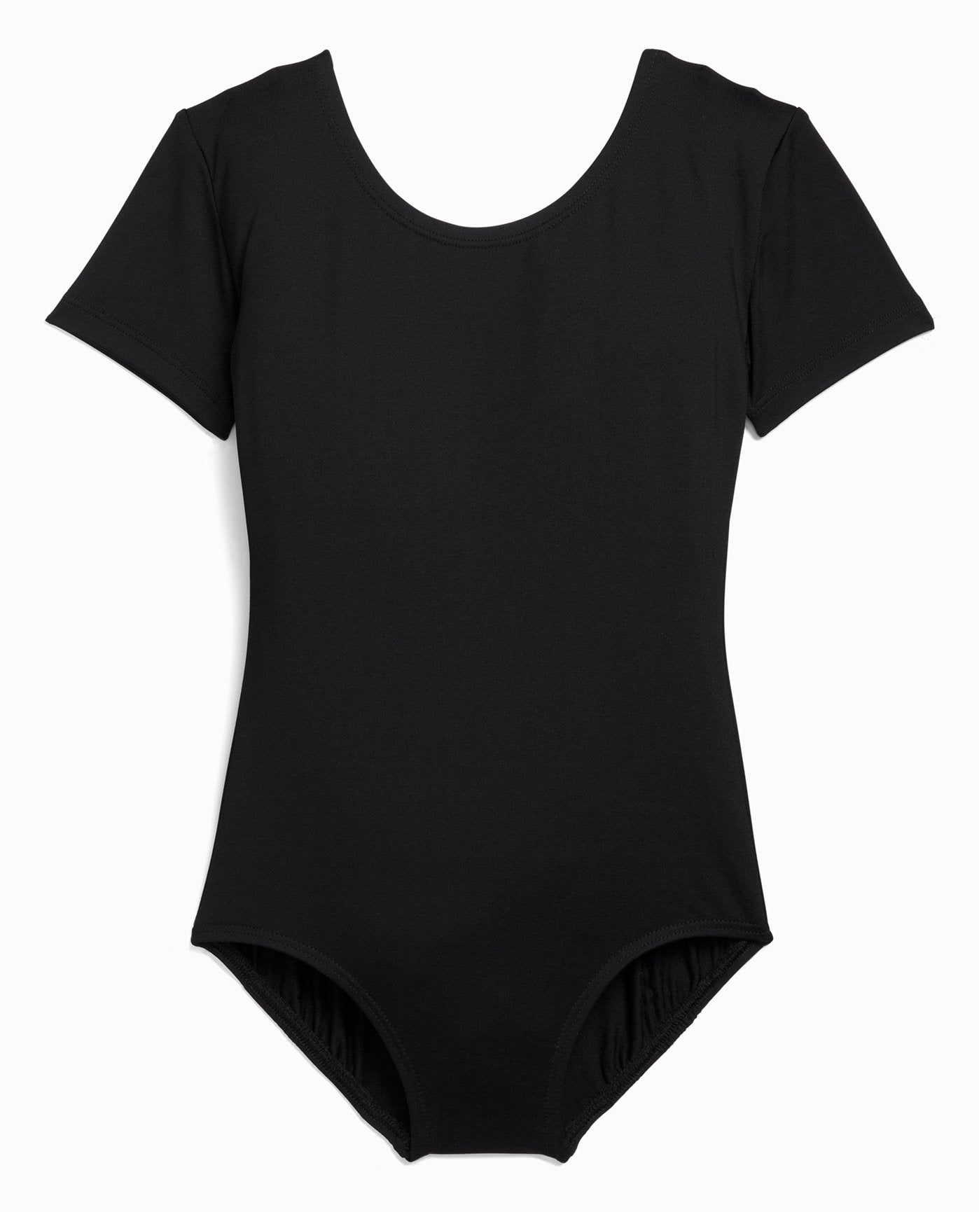 Front View Of Danskin Black Girl'S Nylon Short Sleeve Leotard | DSK BLACK