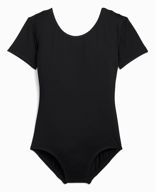 Front View Of Danskin Black Girl'S Nylon Short Sleeve Leotard | DSK BLACK