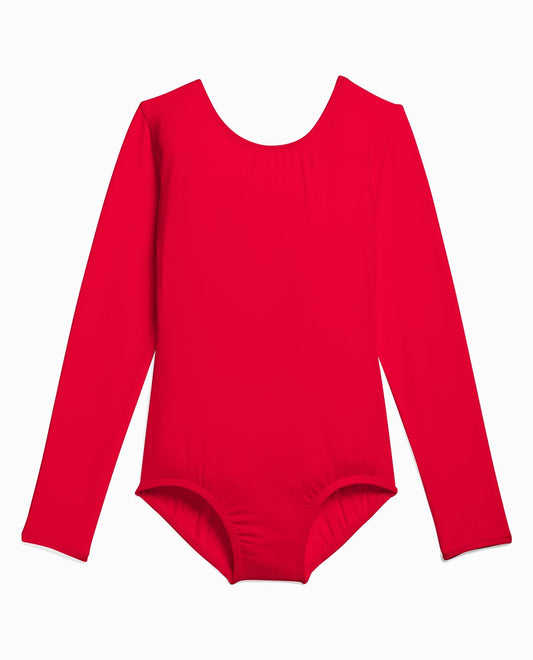 Front View of Danskin Red Girl'S Nylon Long Sleeve Leotard | DSK RED