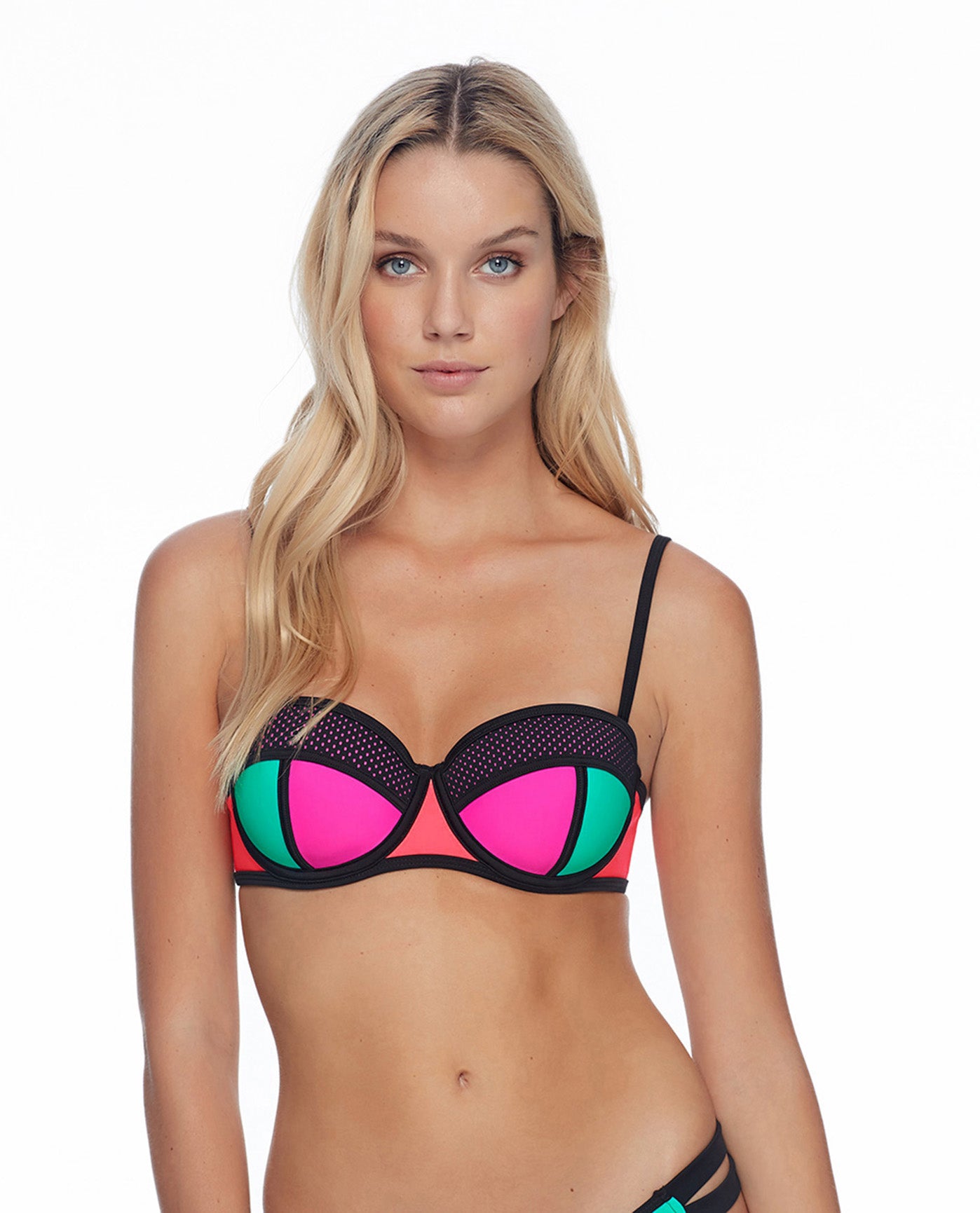 Front View Of Body Glove Borderline Fame Demi-Bust Bandeau Underwire Bikini Top | BDG Borderline