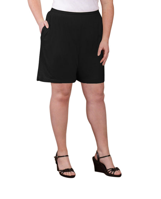 Front of Jersey Cotton Plus Size Shorts | BLACK OTPS Black