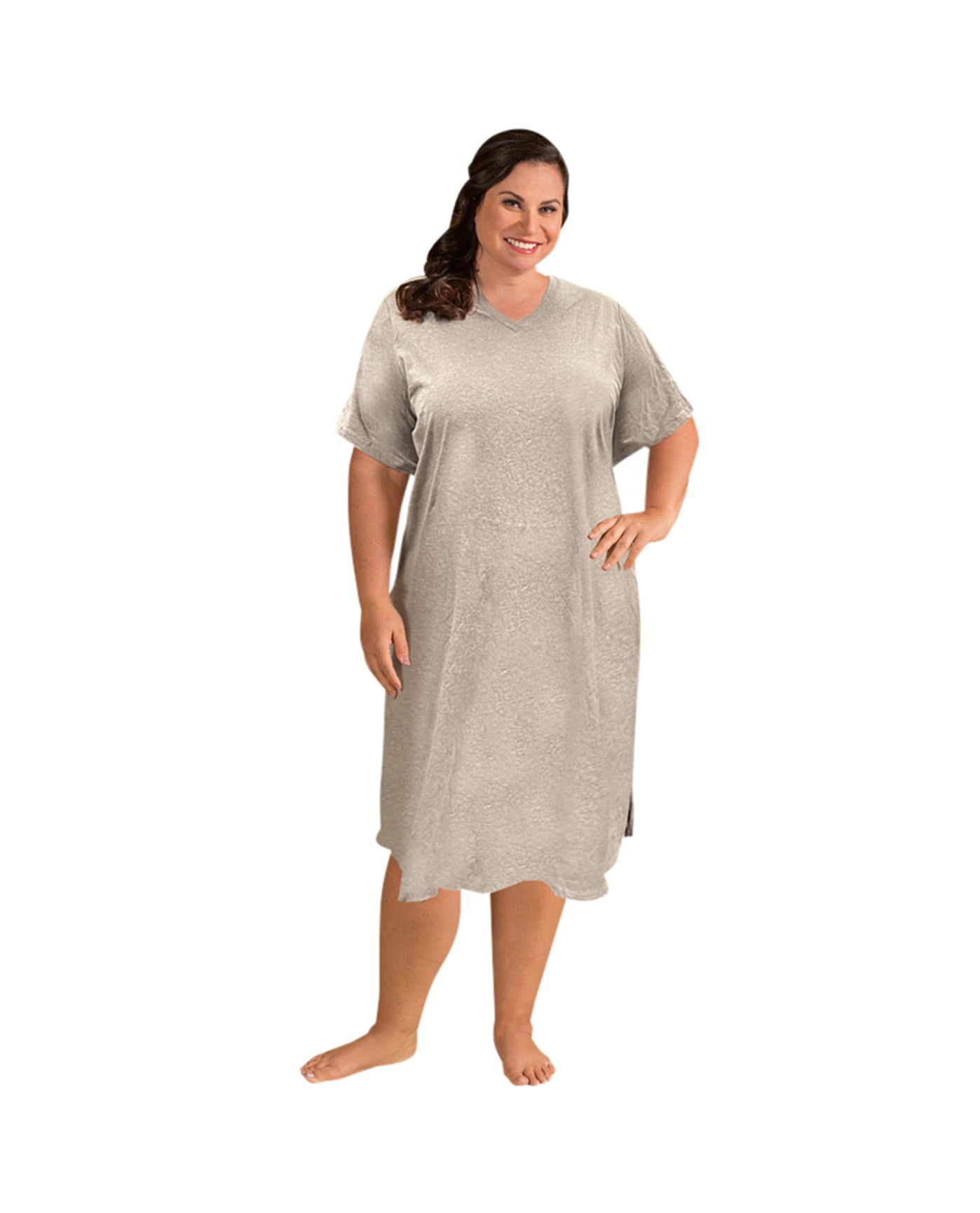 Front of 100% Cotton Ultra Soft Short Sleeve Plus Size Sleep Tee | 038 OTPS Grey