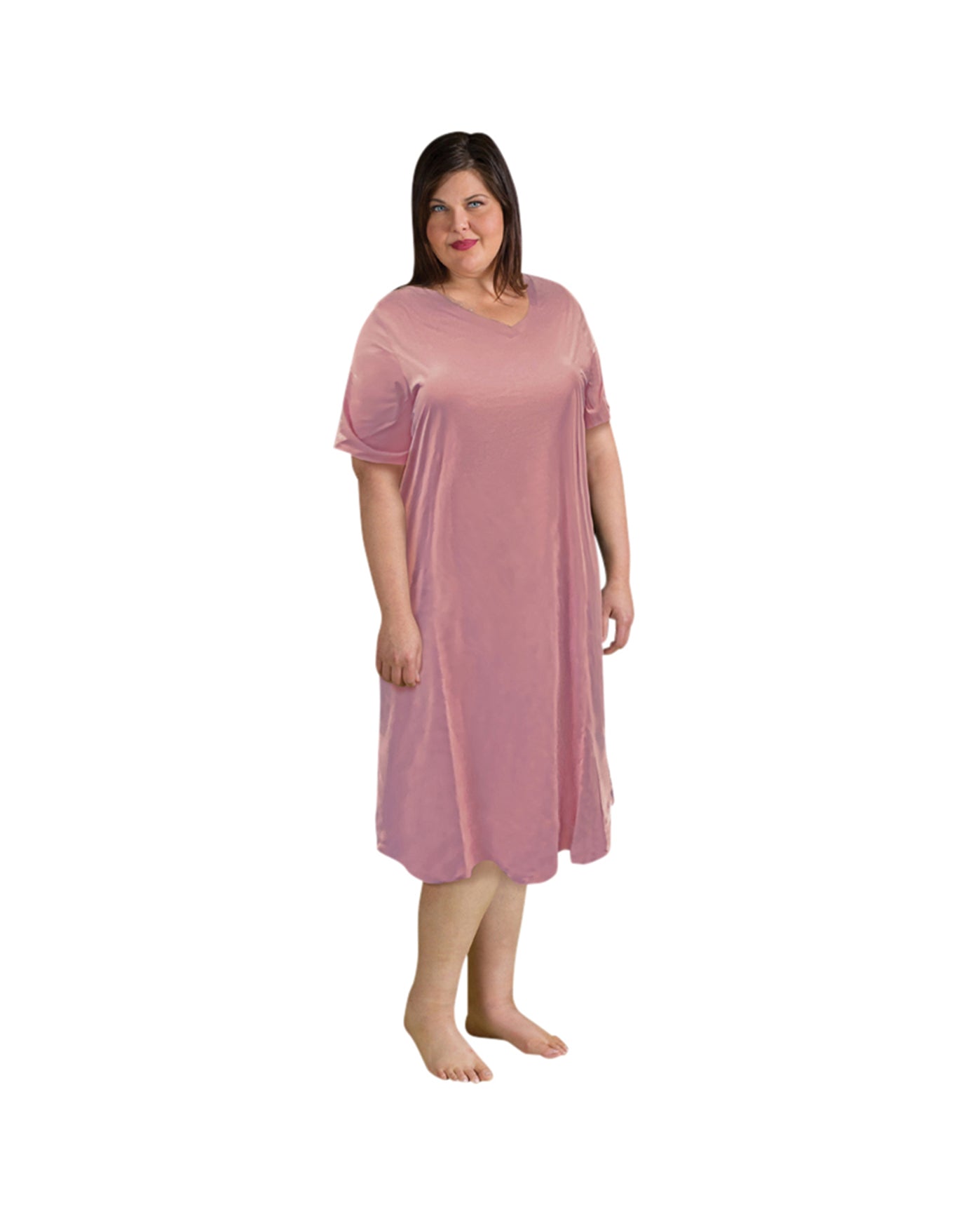 Front of 100% Cotton Ultra Soft Short Sleeve Plus Size Sleep Tee | 040 OTPS Dusty Rose