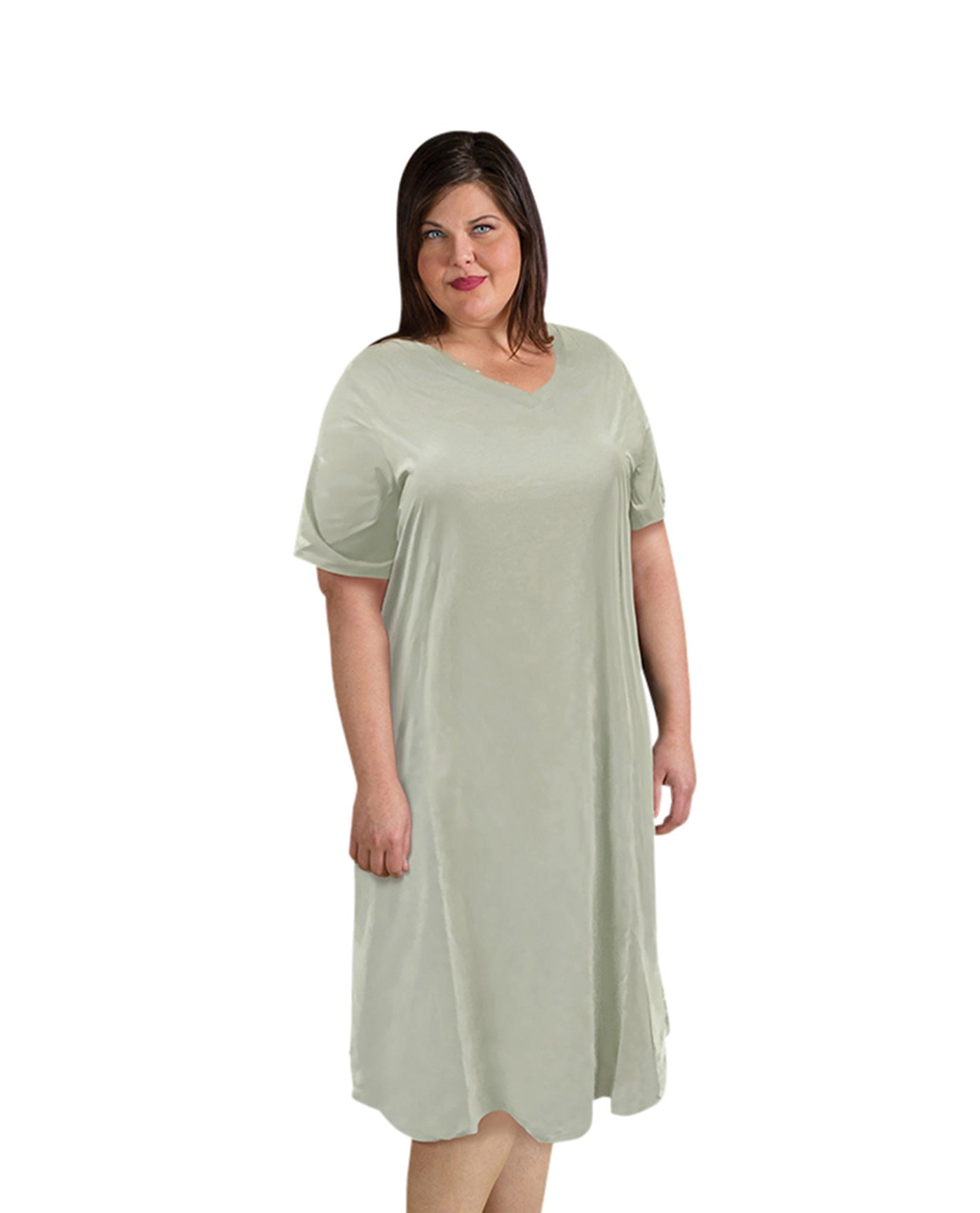 Front of 100% Cotton Ultra Soft Short Sleeve Plus Size Sleep Tee | 049 OTPS Sage Green