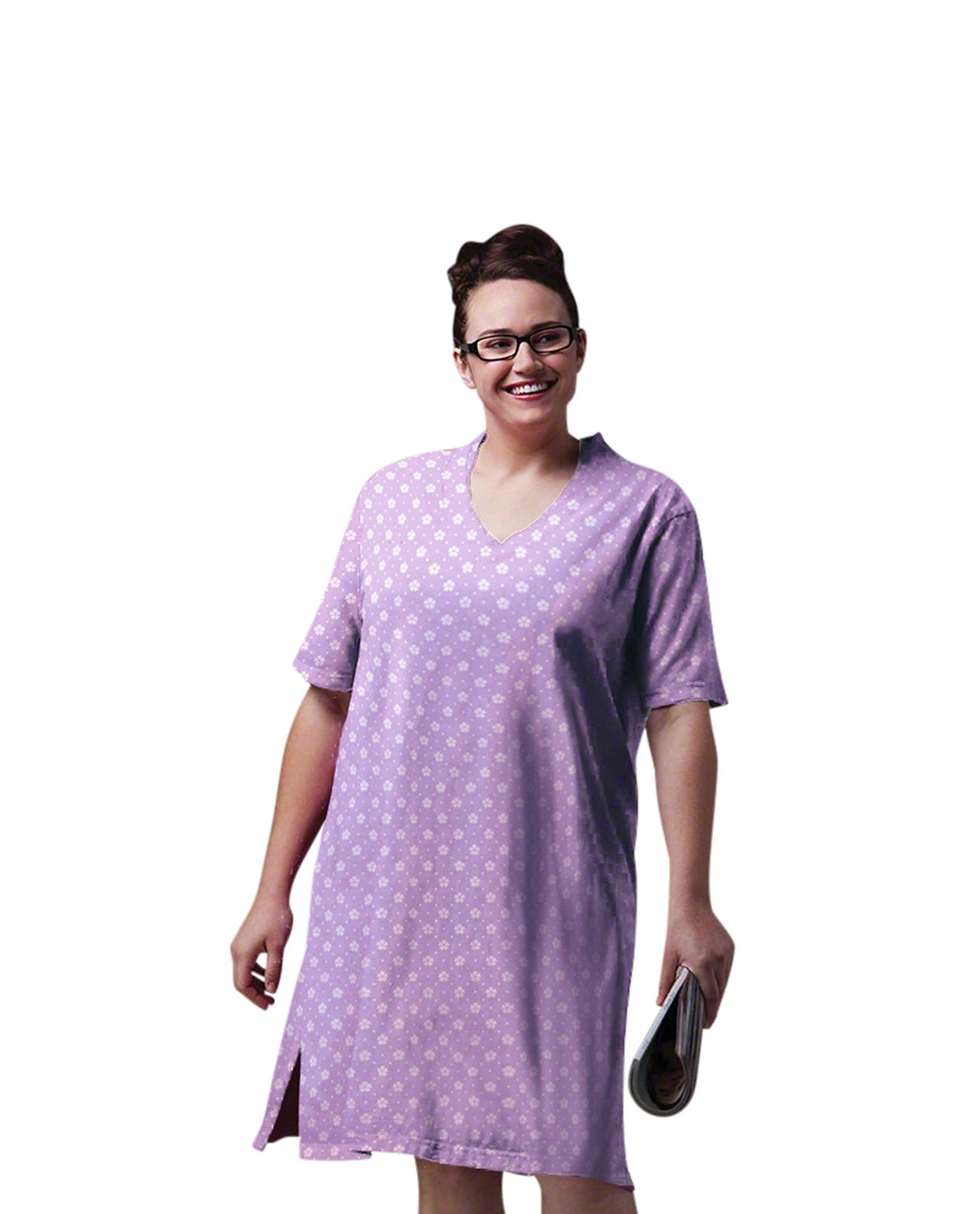 Front of 100% Cotton Ultra Soft Short Sleeve Plus Size Sleep Tee | 200 OTPS Lavender Daisy