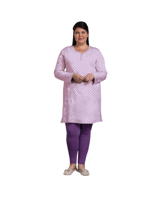 Front of 100% Cotton Long Sleeve Sleep Plus Size Top | 200 OTPS Lavender Daisy