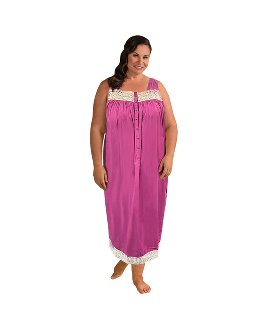 Front of Ultra Soft Lace Trim Sleeveless Plus Size Tank Nightgown | 024 OTPS Orchid