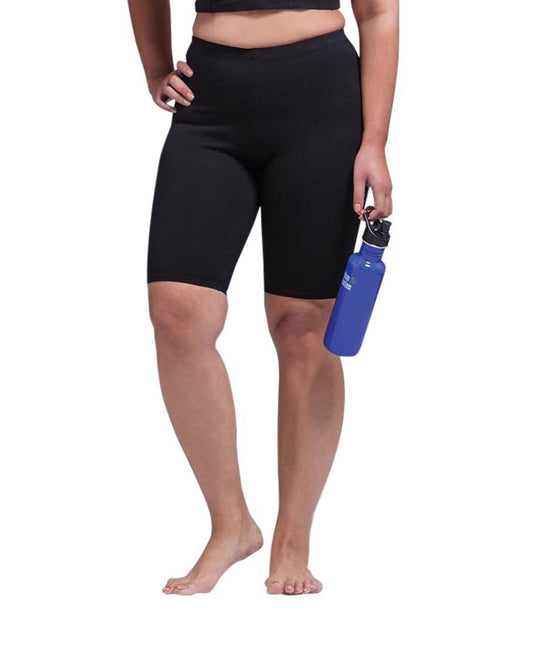 Front of Solid Cotton Lycra Plus Size Bike Shorts | BLACK OTPS Black