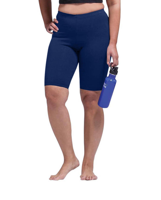 Front of Solid Cotton Lycra Plus Size Bike Shorts | NAVY OTPS Navy