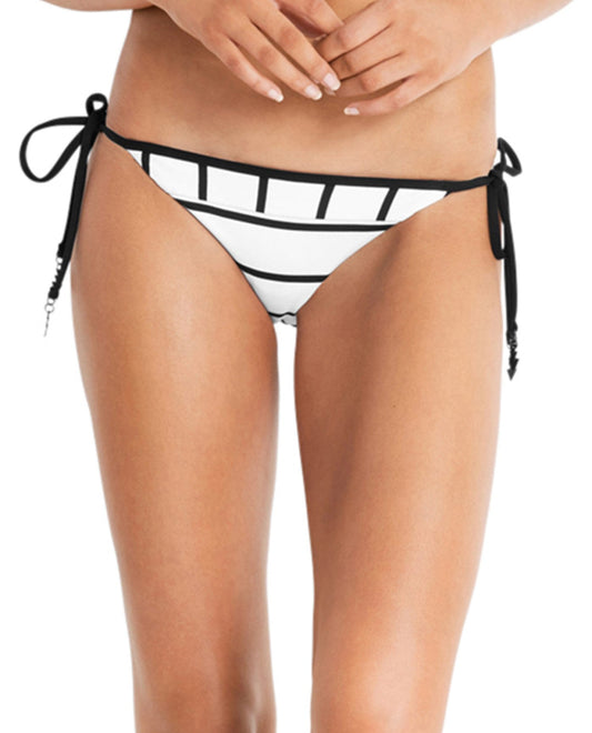 Front View of Seafolly Castaway Stripe Side Tie Bikini Bottom | SEA WHITE