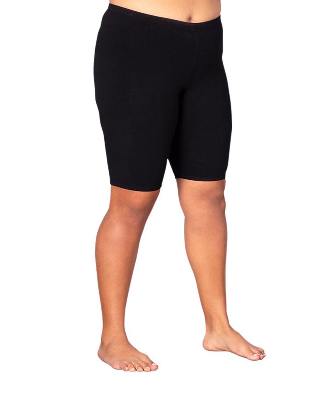 Front of Solid Cotton Plus Size Bike Shorts | BLACK OTPS Black