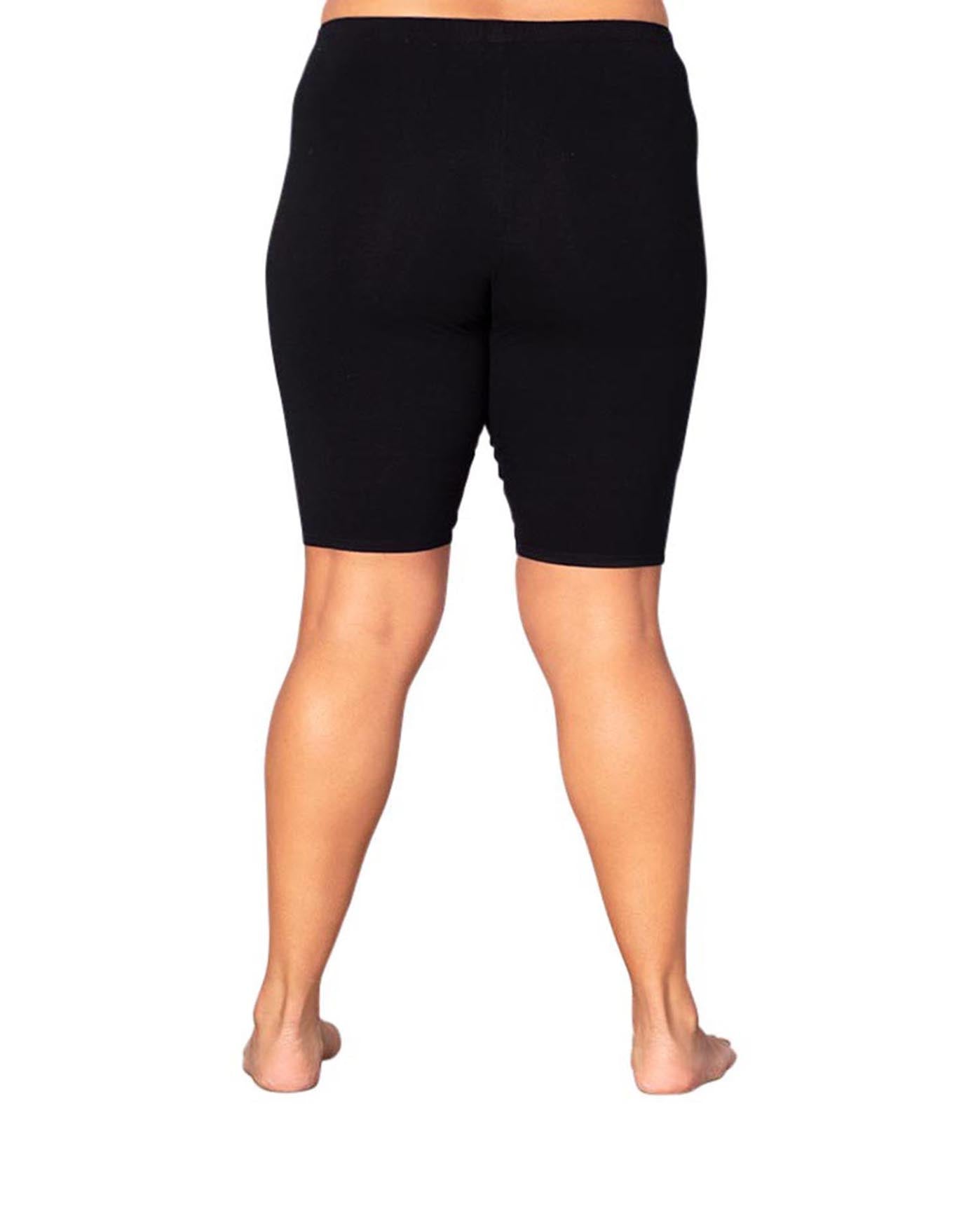 Back of Solid Cotton Plus Size Bike Shorts | BLACK OTPS Black