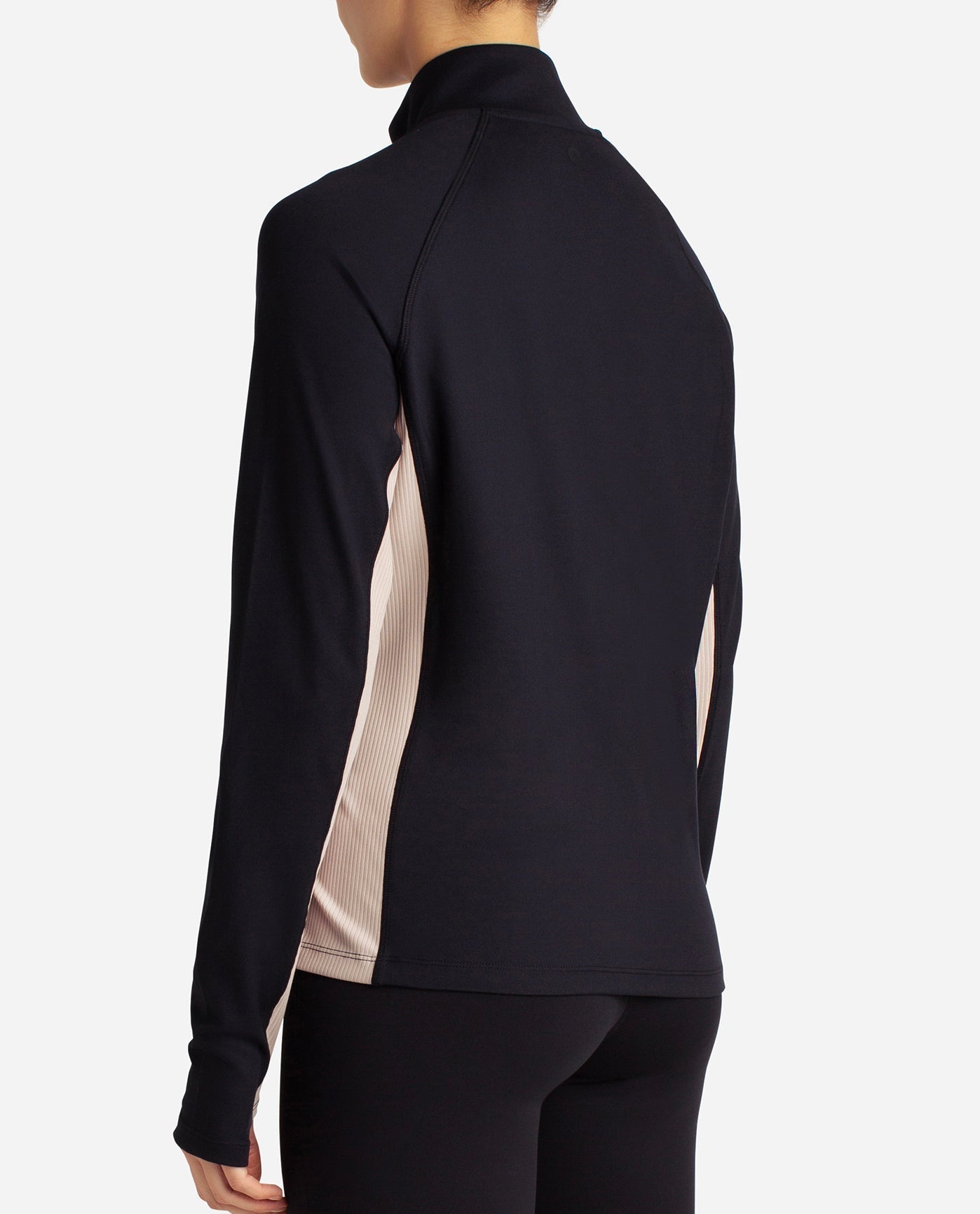 Back View Of Danskin Black Salt And Atmosphere Full-Zip Colorblocked Yoga Jacket | DSK BLACK SALT AND ATMOSPHERE